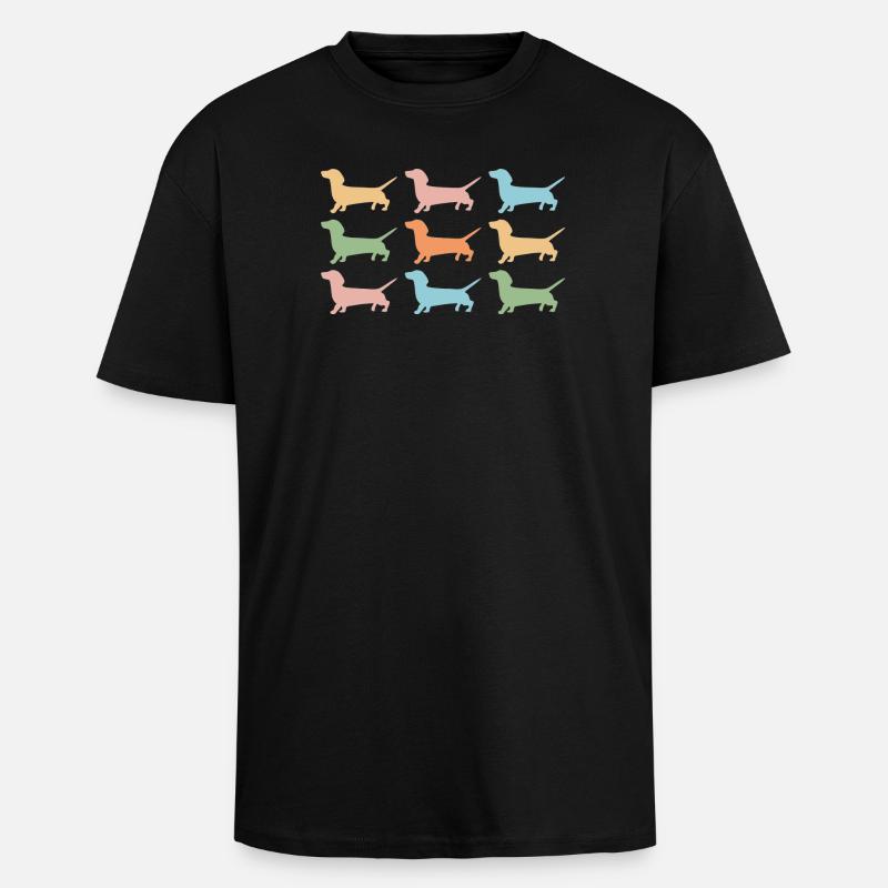 Bunte Dackel Silhouetten - Oversized Heavyweight Unisex T-Shirt - Schwarz
