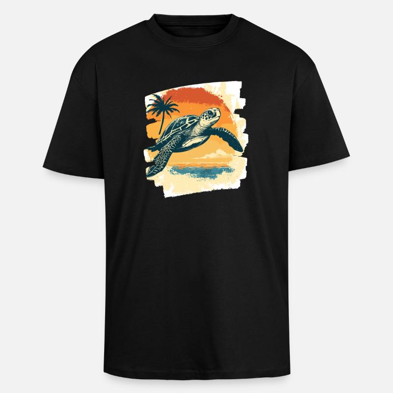 Tortue de mer rétro - T-shirt unisexe oversize épais - noir