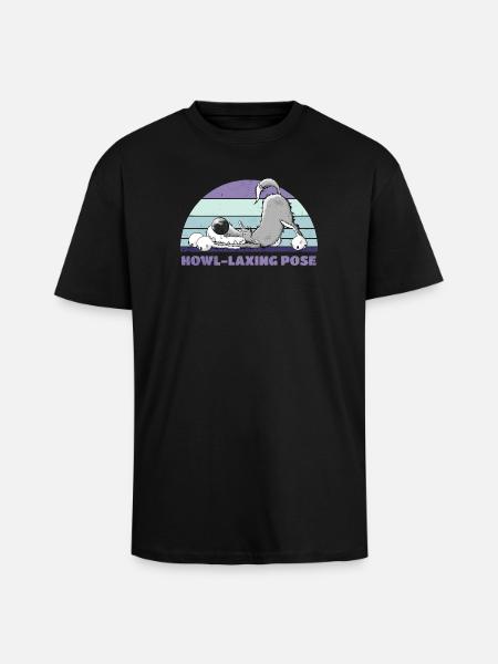 Wolf Yoga Howl-Laxing Pose - Unisex Oversized Heavyweight T-shirt - black