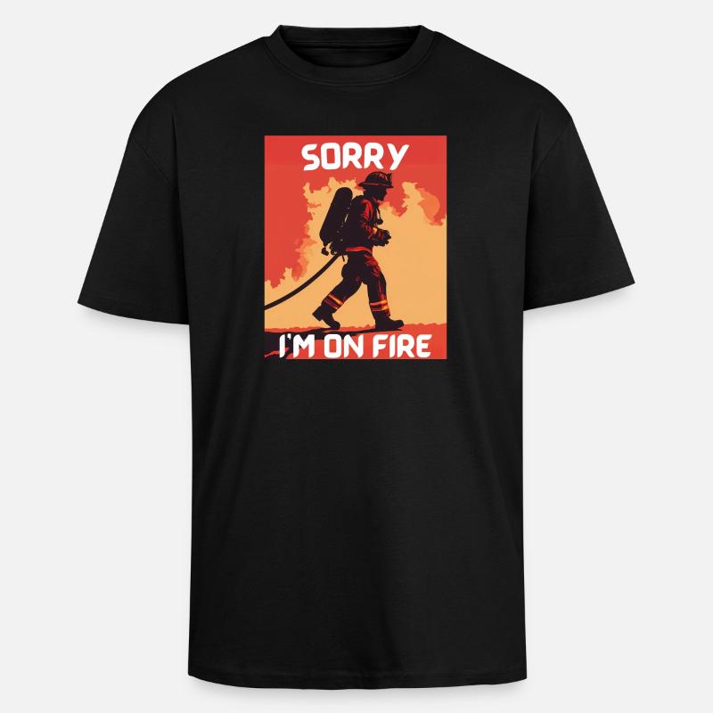 Pompier en feu - T-shirt unisexe oversize épais - noir