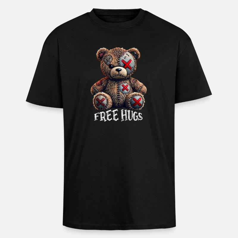Câlins gratuits Teddy Bear - T-shirt unisexe oversize épais - noir