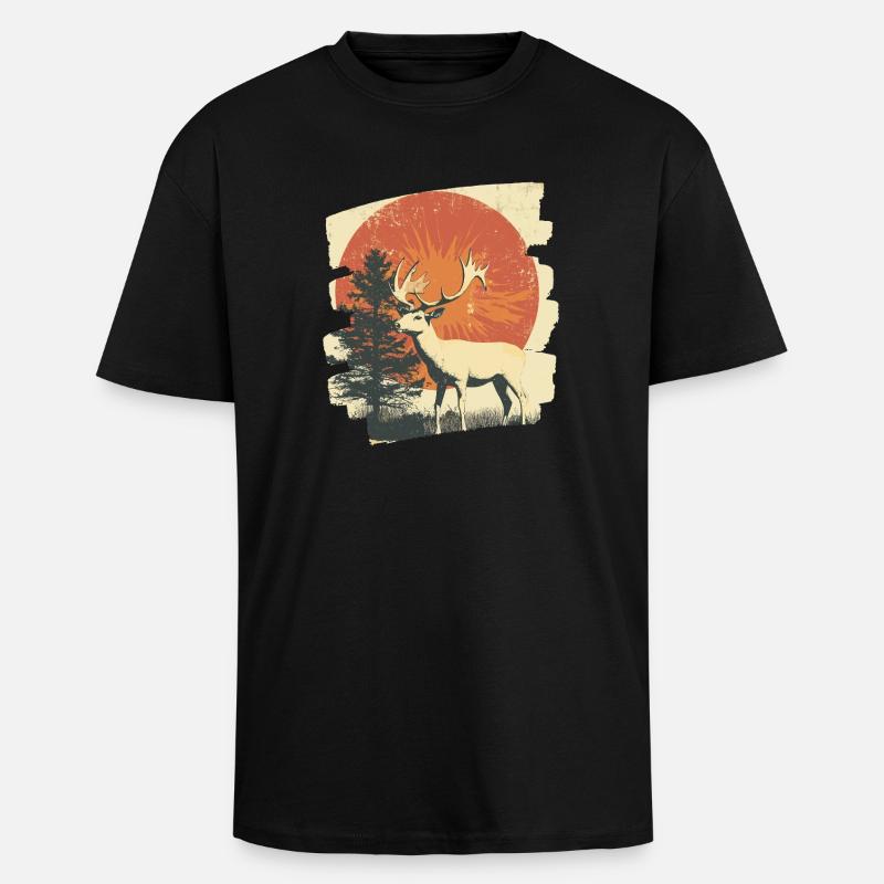Hirsch mit Geweih - Oversized Heavyweight Unisex T-Shirt - Schwarz