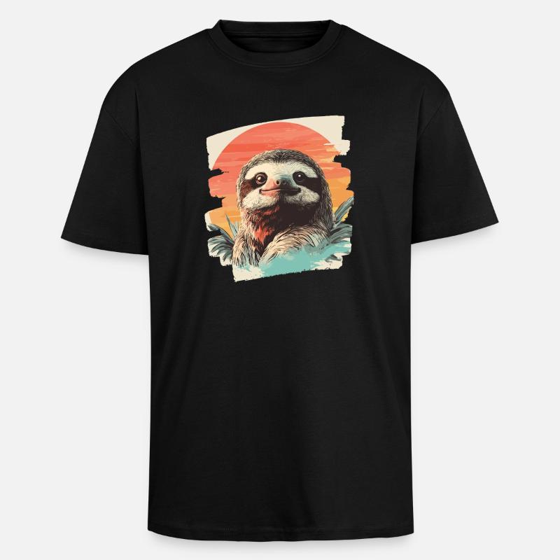 Faultier - Oversized Heavyweight Unisex T-Shirt - Schwarz