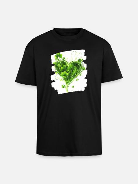 Saint-Patrick Shamrock Heart - T-shirt unisexe oversize épais - noir
