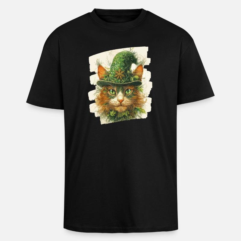 Chat de la Saint-Patrick - T-shirt unisexe oversize épais - noir