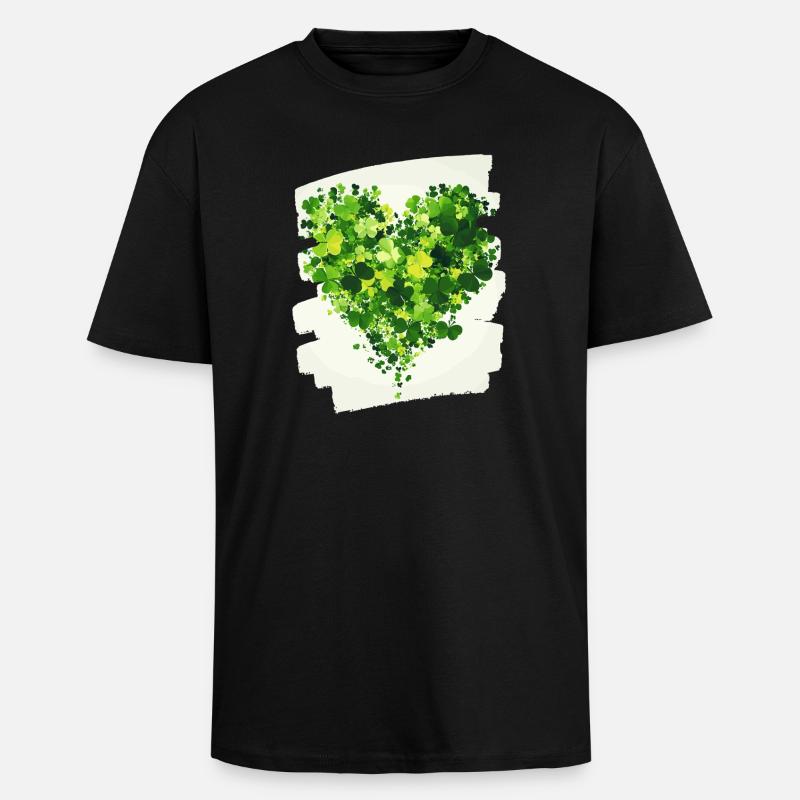 Saint-Patrick Shamrock Heart - T-shirt unisexe oversize épais - noir