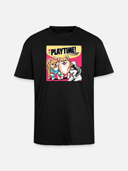 Comic Dogs - Playtime - Unisex Oversized Heavyweight T-shirt - black