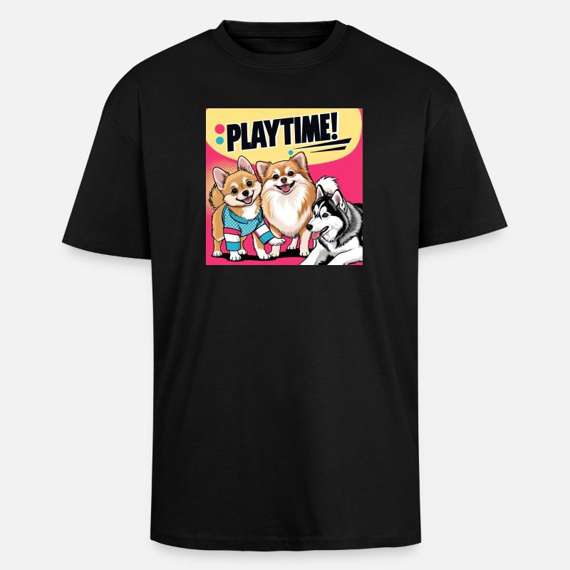 Comic Dogs - Playtime - Oversized Heavyweight Unisex T-Shirt - Schwarz