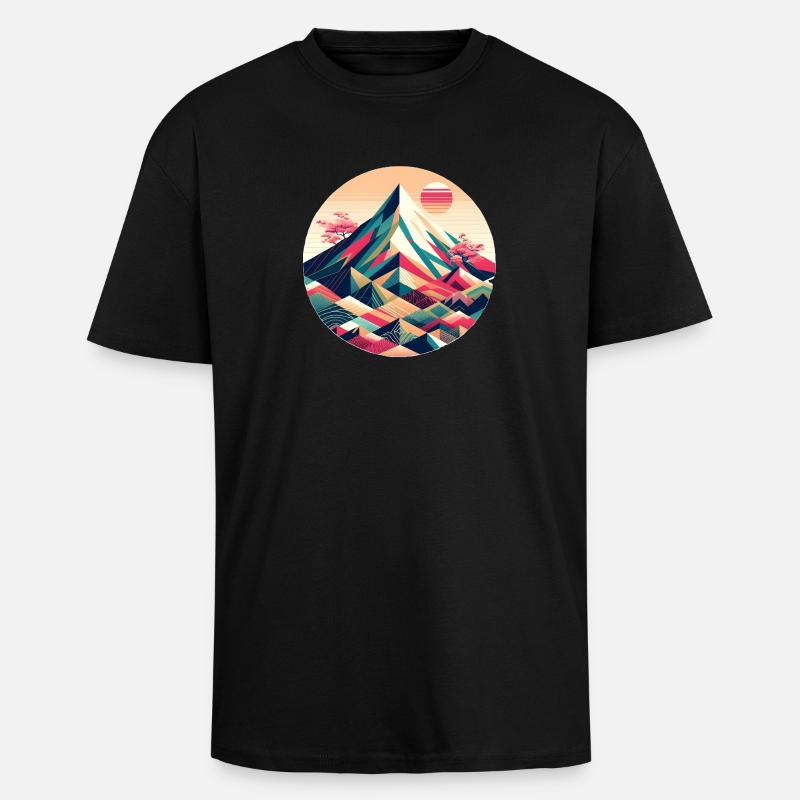 Geometric Mount Fuji - Oversized Heavyweight Unisex T-Shirt - Schwarz