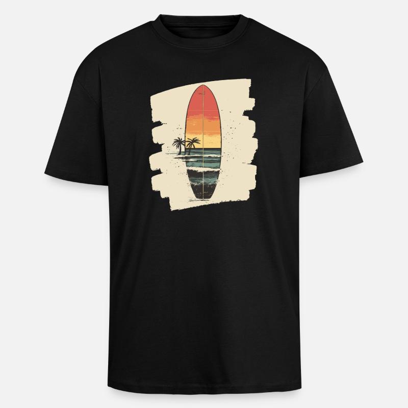 Surfbrett - Oversized Heavyweight Unisex T-Shirt - Schwarz