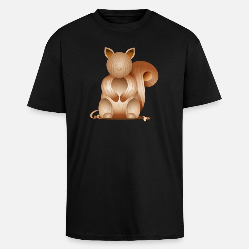 Illustration in Holzoptik–Verspieltes Eichhörnchen - Oversized Heavyweight Unisex T-Shirt - Schwarz