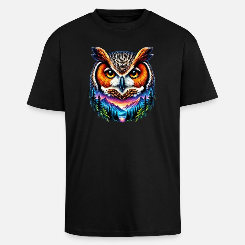 Eule - Oversized Heavyweight Unisex T-Shirt - Schwarz