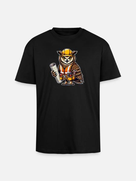 Bauarbeiter-Eule – Clever & Handwerklich! - Oversized Heavyweight Unisex T-Shirt - Schwarz