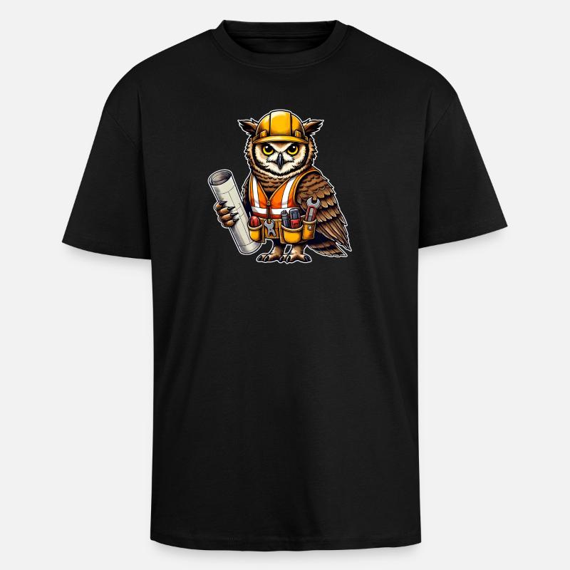Bauarbeiter-Eule – Clever & Handwerklich! - Oversized Heavyweight Unisex T-Shirt - Schwarz