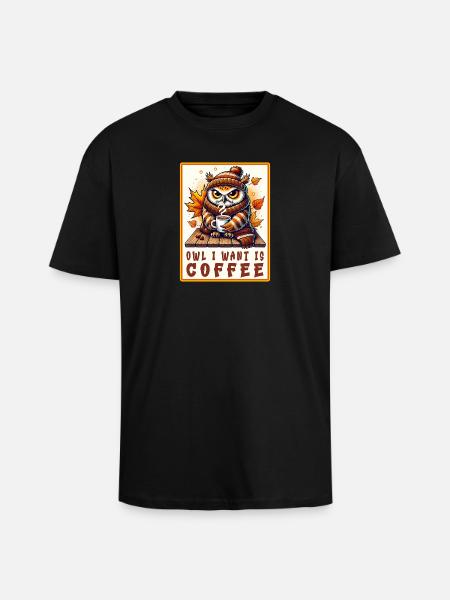 Owls Coffee Desgin - Unisex Oversized Heavyweight T-shirt - black