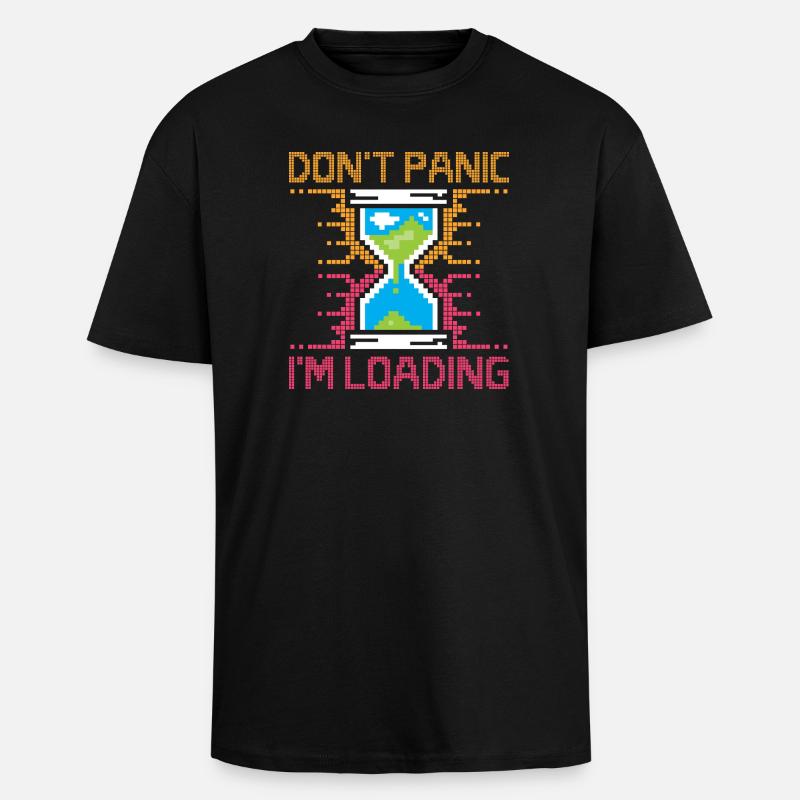 Don't Panic – Pixel Loading Sanduhr - Oversized Heavyweight Unisex T-Shirt - Schwarz