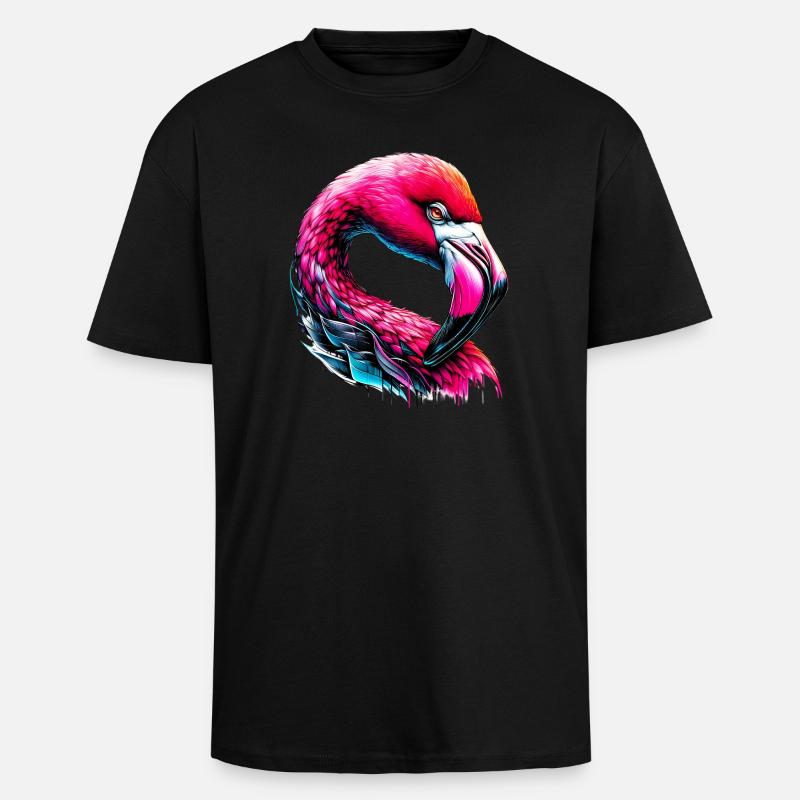 Flamingo - Oversized Heavyweight Unisex T-Shirt - Schwarz