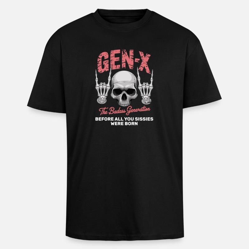 Sarcasm Gen X Badass Skull Retro Design - Tjock Oversized T-shirt - svart