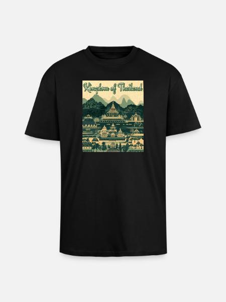 Kingdom of Thailand Temple Panorama - Unisex Oversized Heavyweight T-shirt - black