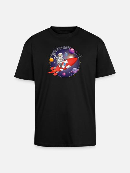The astronaut and the red rocket in space - Unisex Oversized Heavyweight T-shirt - black