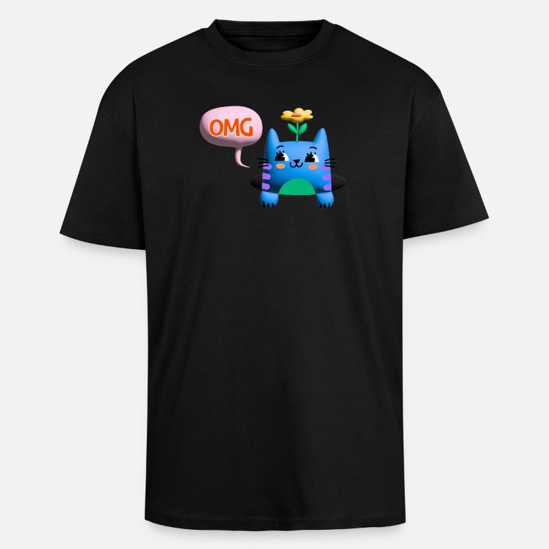 OMG chat mignon bulle 3d - T-shirt unisexe oversize épais - noir