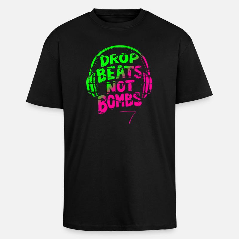 Drop Beats Not Bombs green pink - Oversized Heavyweight Unisex T-Shirt - Schwarz