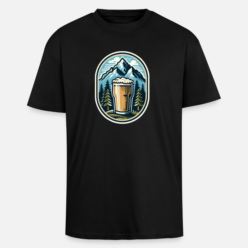 Berg Panorama mit Bierglas - Oversized Heavyweight Unisex T-Shirt - Schwarz