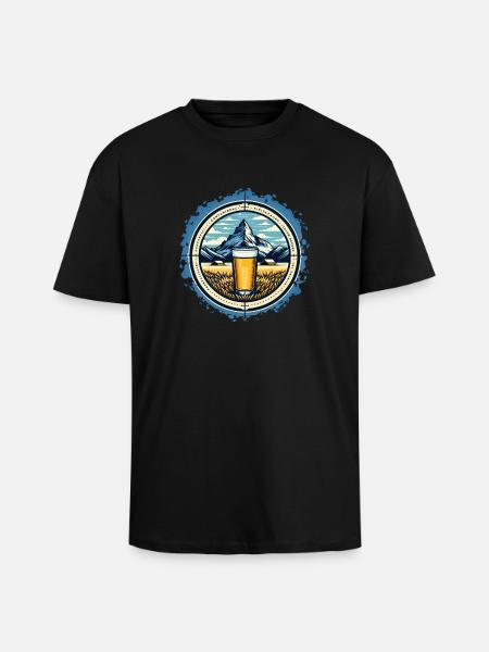 Mountain and Beer Adventure Design - Unisex Oversized Heavyweight T-shirt - black