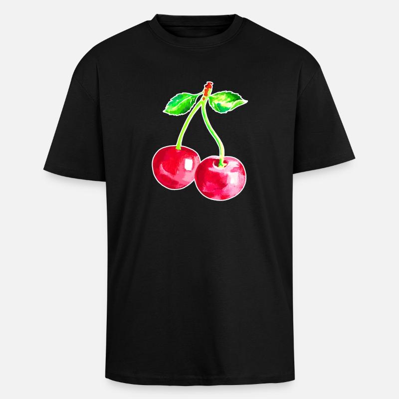 Kirsche, Rote Kirschen - Oversized Heavyweight Unisex T-Shirt - Schwarz