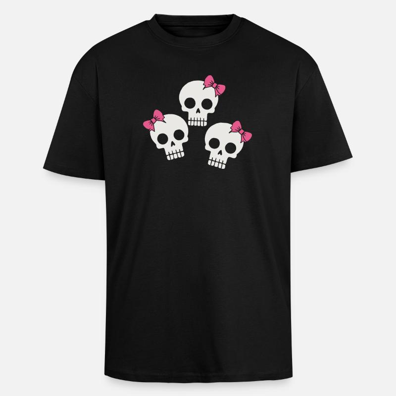 Cute Skull with Bows - Unisex Oversized Heavyweight T-shirt - black