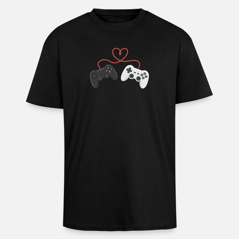 Heartwired Controllers Duo - Unisex Oversized Heavyweight T-shirt - black