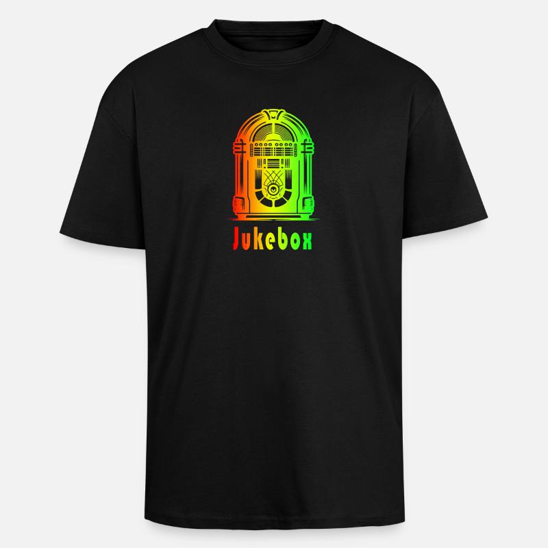Retro Jukebox – Rainbow Vibes - Oversized Heavyweight Unisex T-Shirt - Schwarz