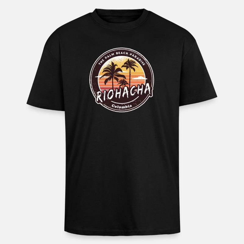 Riohacha Palm Trees Beach Design - Unisex Oversized Heavyweight T-shirt - black