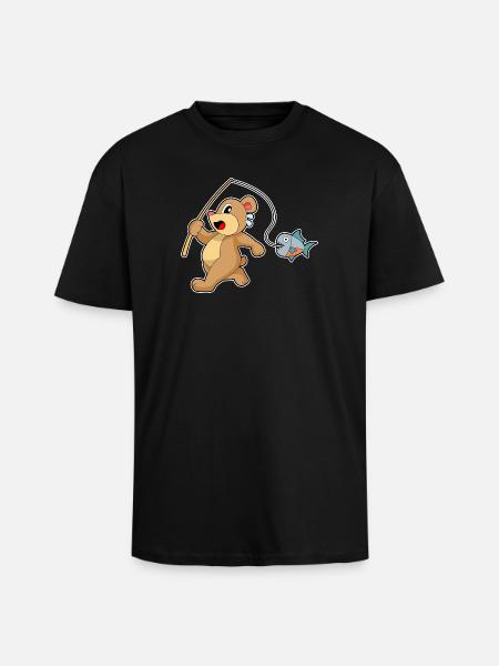 Bear Angler Fish Fishing - Unisex Oversized Heavyweight T-shirt - black