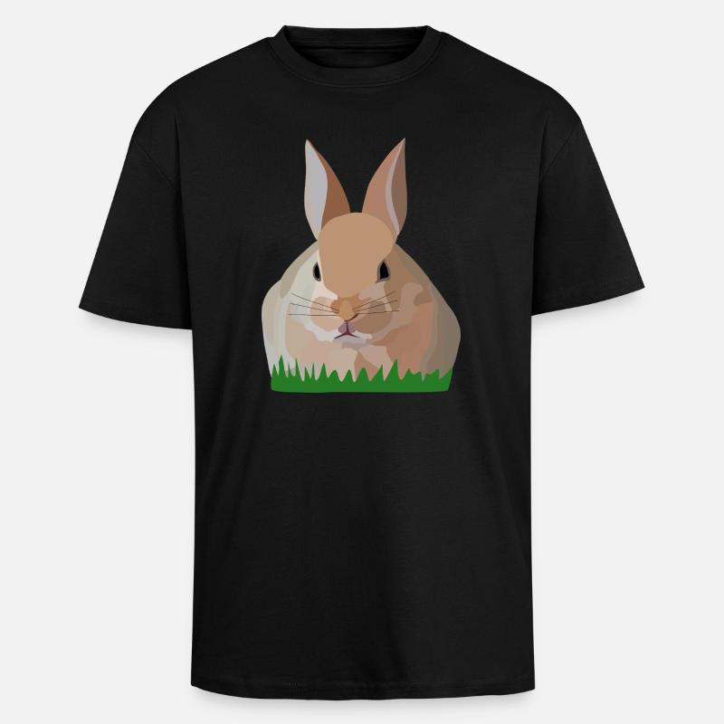 Houx Lapin dans l’herbe - T-shirt unisexe oversize épais - noir