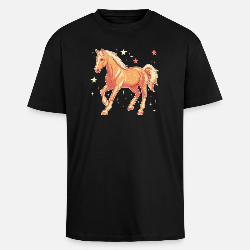Pferd mit Sternen - Oversized Heavyweight Unisex T-Shirt - Schwarz