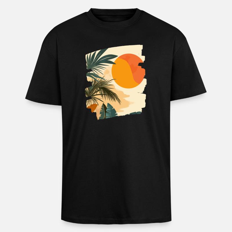 Summer Palm Tree Sunset - Unisex Oversized Heavyweight T-shirt - black