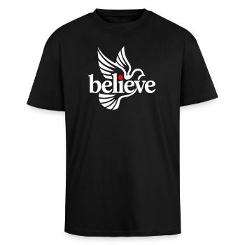 croire - T-shirt unisexe oversize épais - noir - Devant - Alina (178cm) & Michal (187cm)