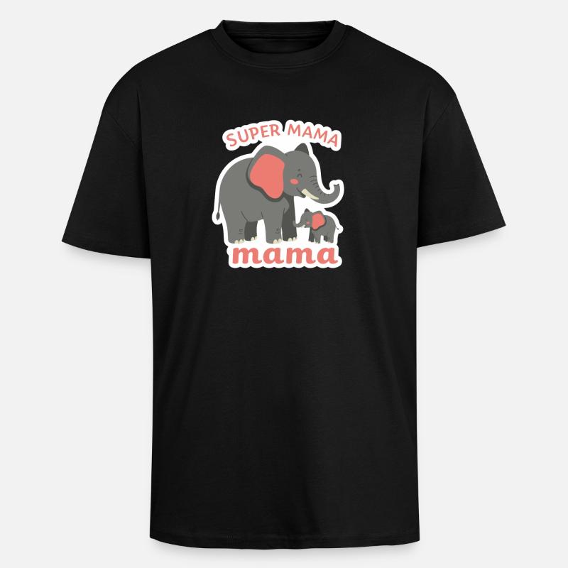 Super Elefant Mama - Oversized Heavyweight Unisex T-Shirt - Schwarz