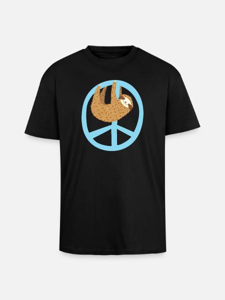 Faultier Peacezeichen - Oversized Heavyweight Unisex T-Shirt - Schwarz