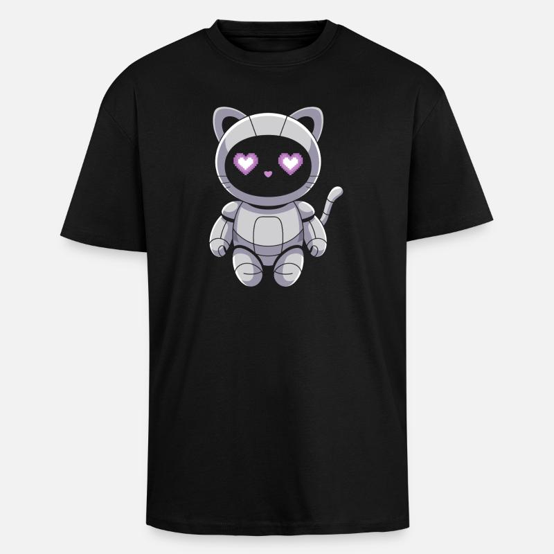 Cuddly cat robot with heart eyes - Unisex Oversized Heavyweight T-shirt - black
