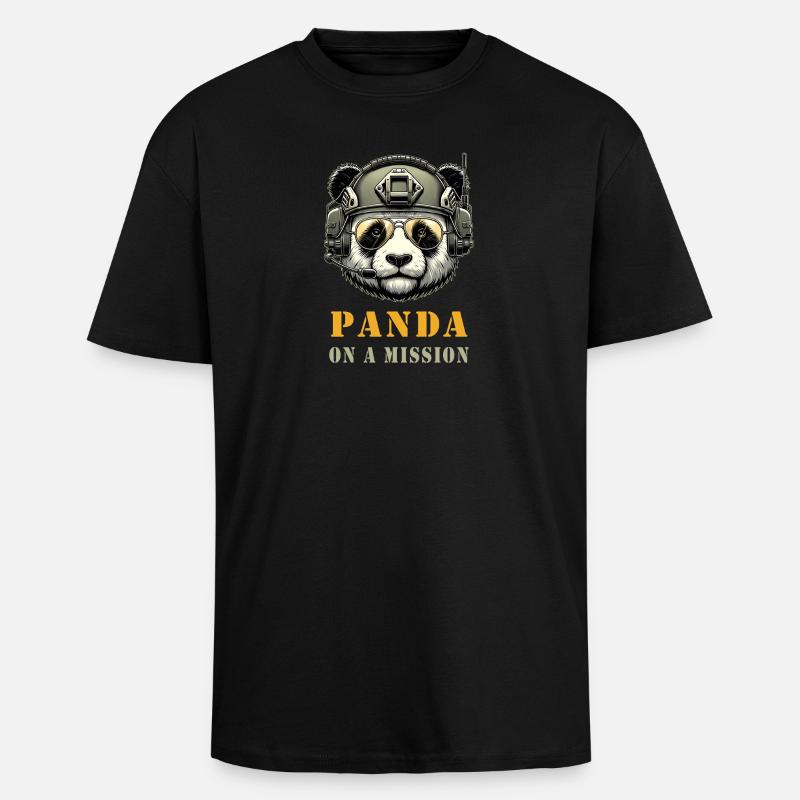 Panda en mission / Militaire - T-shirt unisexe oversize épais - noir