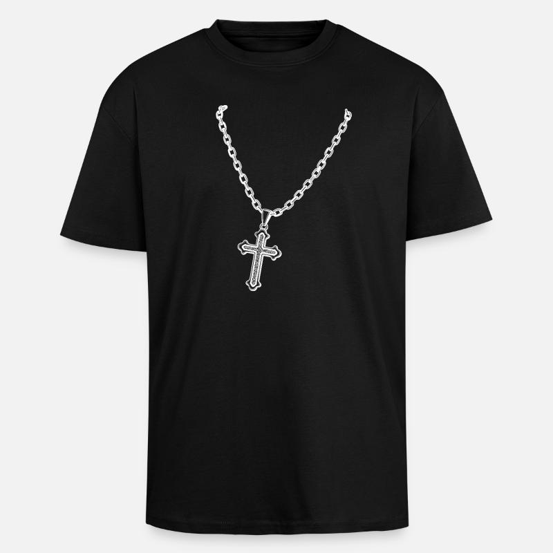 Halskette mit Kreuz - Oversized Heavyweight Unisex T-Shirt - Schwarz