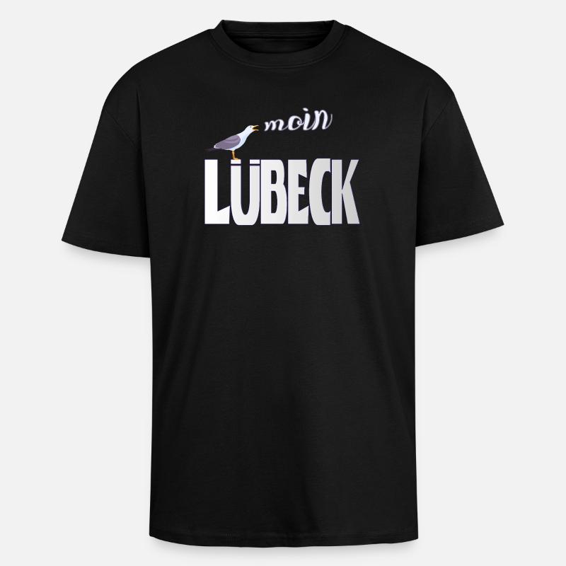 Lübeck Möwe & Moin Design - Oversized Heavyweight Unisex T-Shirt - Schwarz
