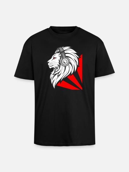 Stylischer Löwe mit Kopfhörern - Oversized Heavyweight Unisex T-Shirt - Schwarz