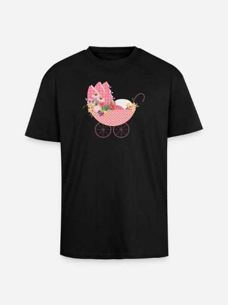 Playful Flower Stroller – Romantic Motif - Unisex Oversized Heavyweight T-shirt - black