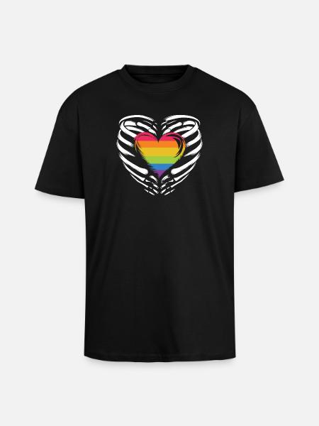 LGBTQ Pride Month - Rainbow Heart - Unisex Oversized Heavyweight T-shirt - black