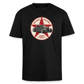 Conception de voiture Hot Rod vintage - T-shirt unisexe oversize épais - noir - Devant - Alina (178cm) & Michal (187cm)