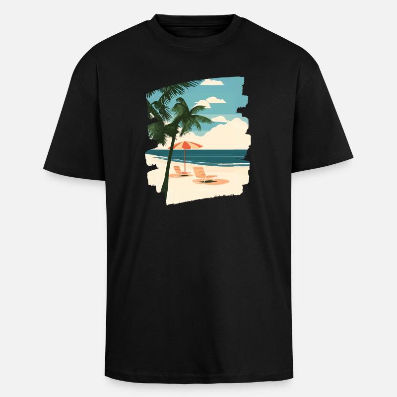 Beach Palm Trees Sun Summer - Unisex Oversized Heavyweight T-shirt - black