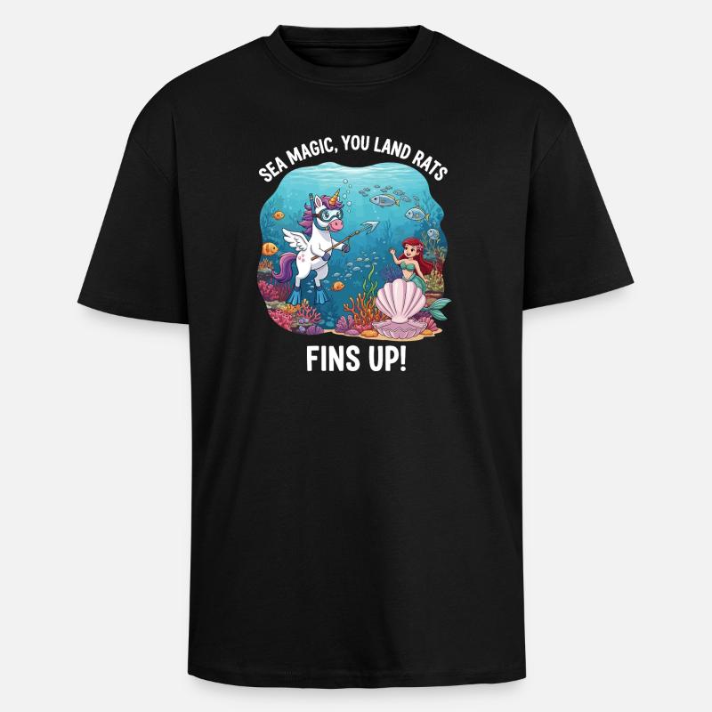 Meeresmagie mit Einhorn - Oversized Heavyweight Unisex T-Shirt - Schwarz